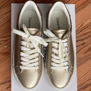 Calvin Klein Women's Lace-Up Casual Sneakers - Metallic Gold - Size 7.5